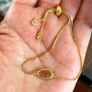 HANDMADE Natural Stone Druzy 18K GP Adjustable Bracelet Gift Christmas Birthday